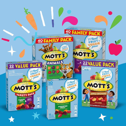 Mott's Fruit Flavored Snacks – Road Trip Travel Snack for Kids, 22 Single Serve No Refrigeration Pouches