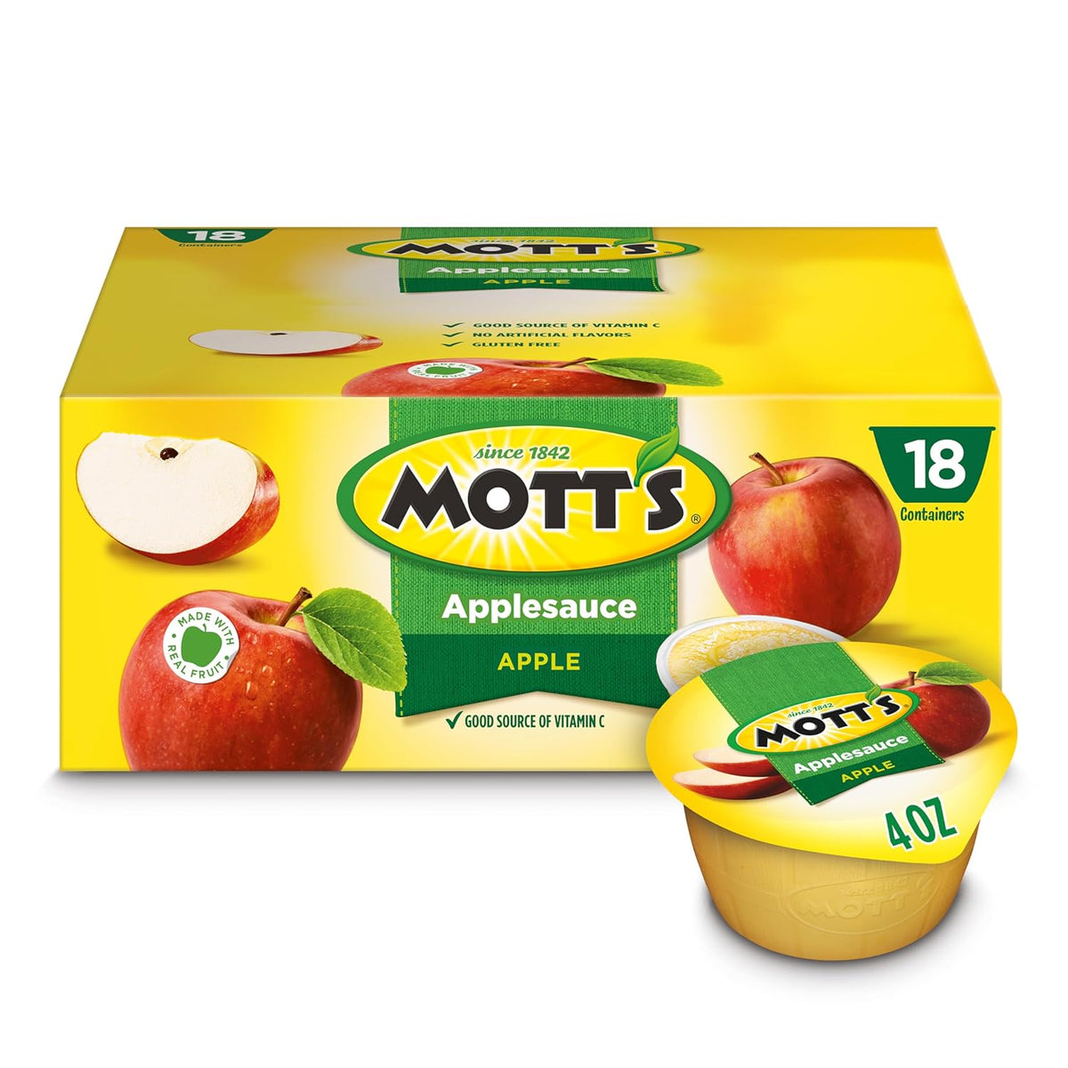 Mott's No Artificial Flavor Applesauce Cups - Healthy Breakroom Snack for Shared Workspaces and Corporate Pantry Stocking