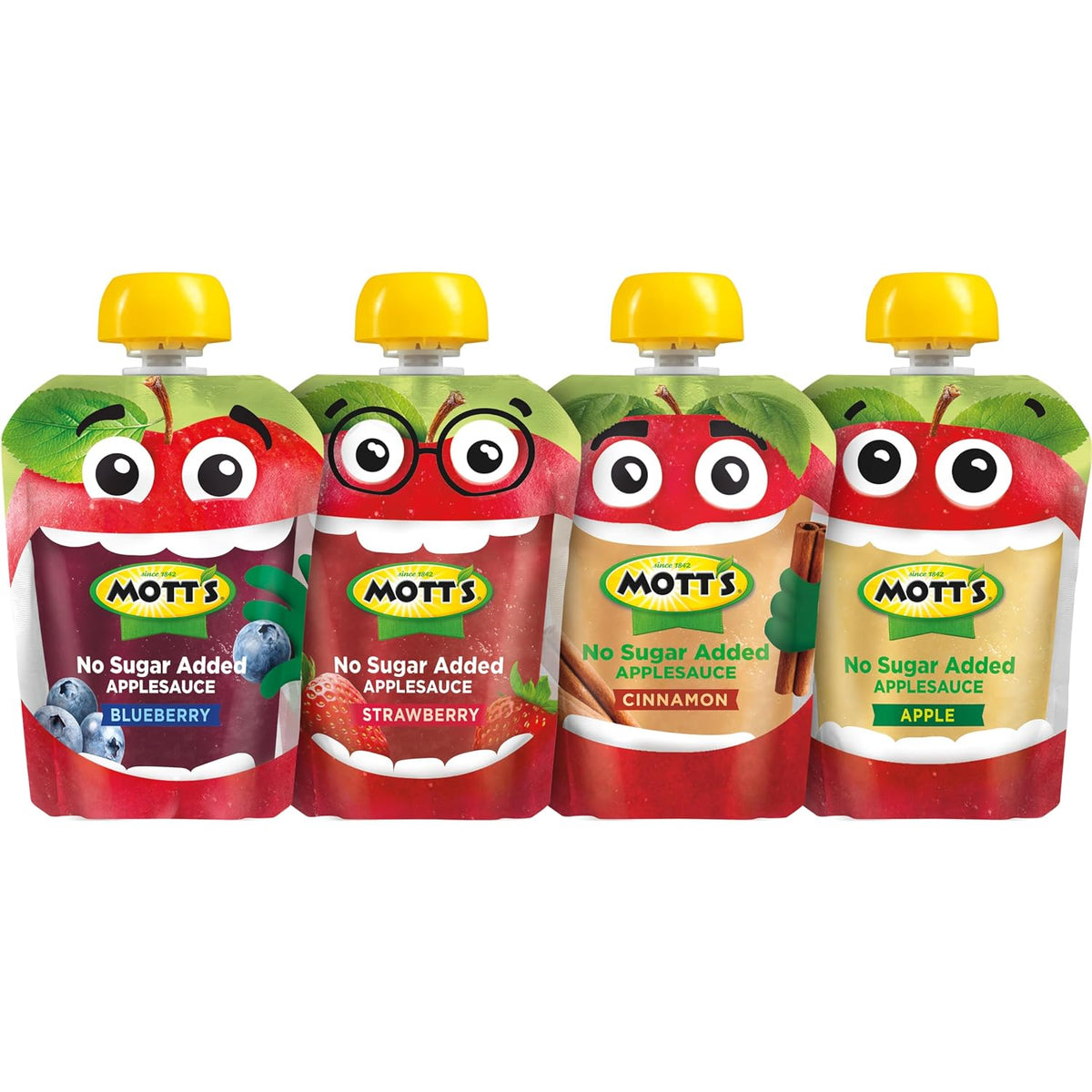 Mott's No Sugar Added Fruit Pouches – Apple, Strawberry, Blueberry, Cinnamon Snack Pack for Children and Toddlers