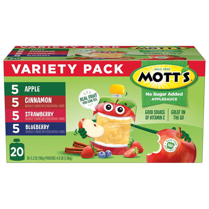 Mott's No Sugar Added Fruit Pouches – Apple, Strawberry, Blueberry, Cinnamon Snack Pack for Children and Toddlers