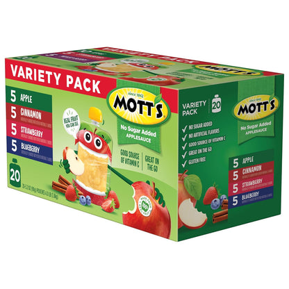 Mott's No Sugar Added Fruit Pouches – Apple, Strawberry, Blueberry, Cinnamon Snack Pack for Children and Toddlers