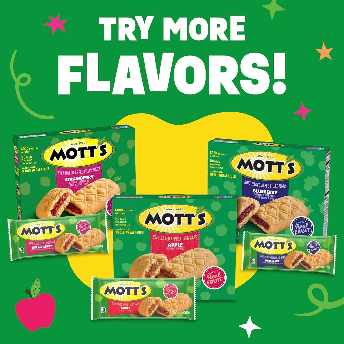 Mott's Soft Baked Apple Filled Bars – Thoughtful Better-for-You Snack Gift for Busy Caregivers, 5 Ct