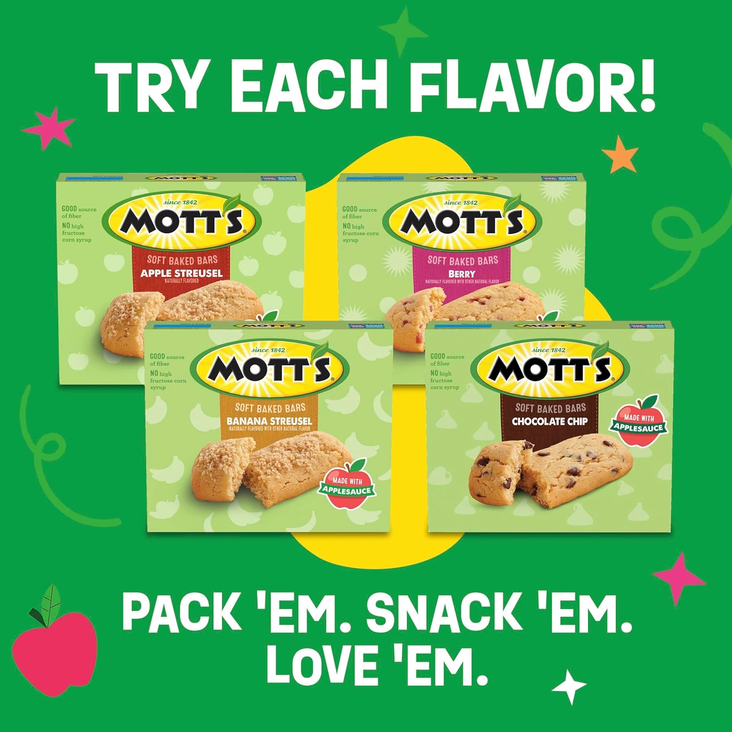 Mott's Soft Baked Bars – Travel Bag Snack for Road Trips, Individually Wrapped Bars