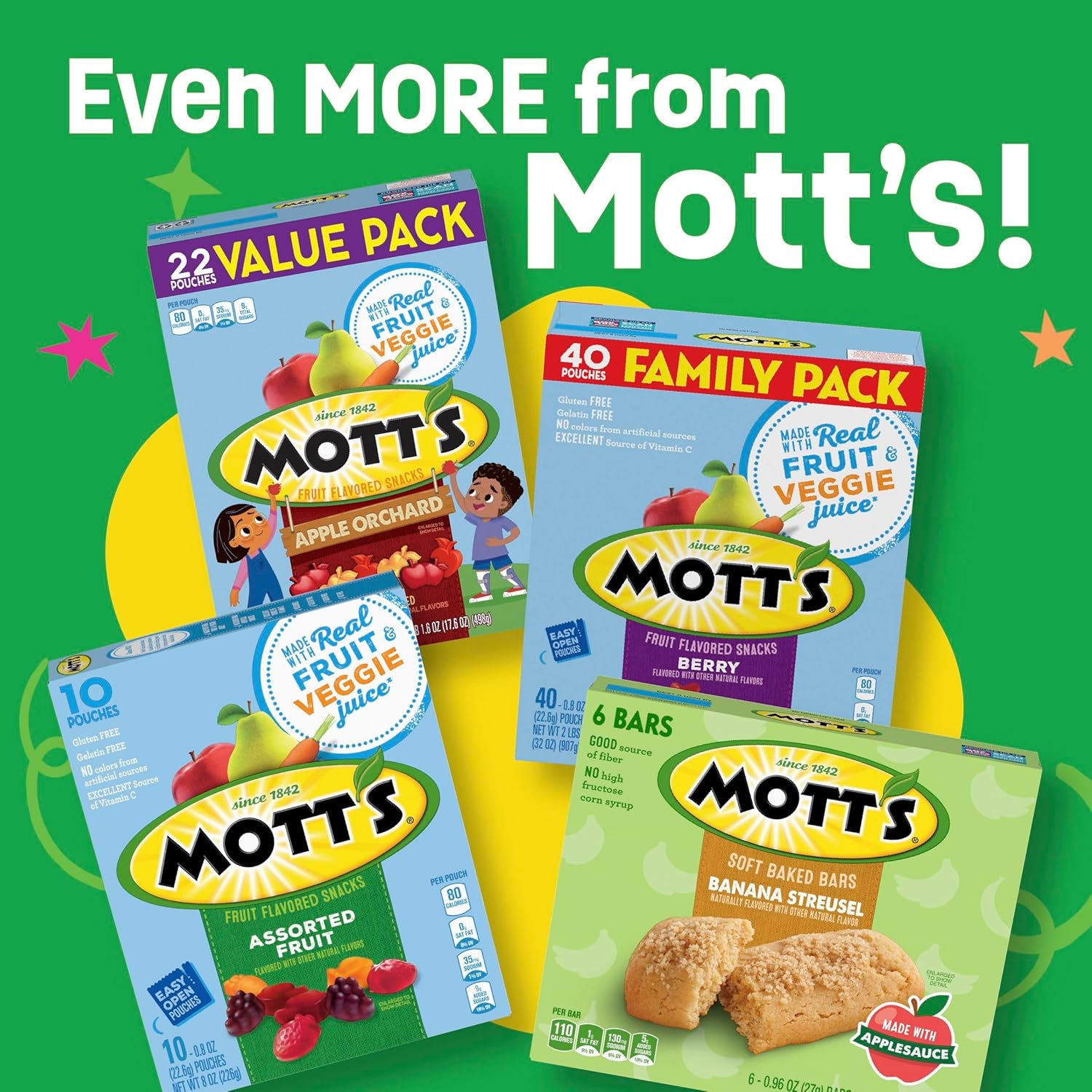 Mott's Soft Baked Bars – Travel Bag Snack for Road Trips, Individually Wrapped Bars