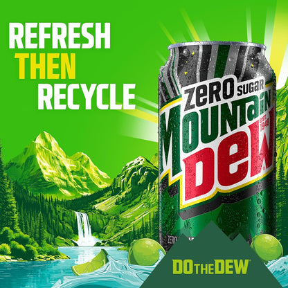 Mountain Dew Zero Sugar Soda – Sugar-Free Citrus Refreshment for Diabetic-Friendly Self-Care Routines, 12 Pack