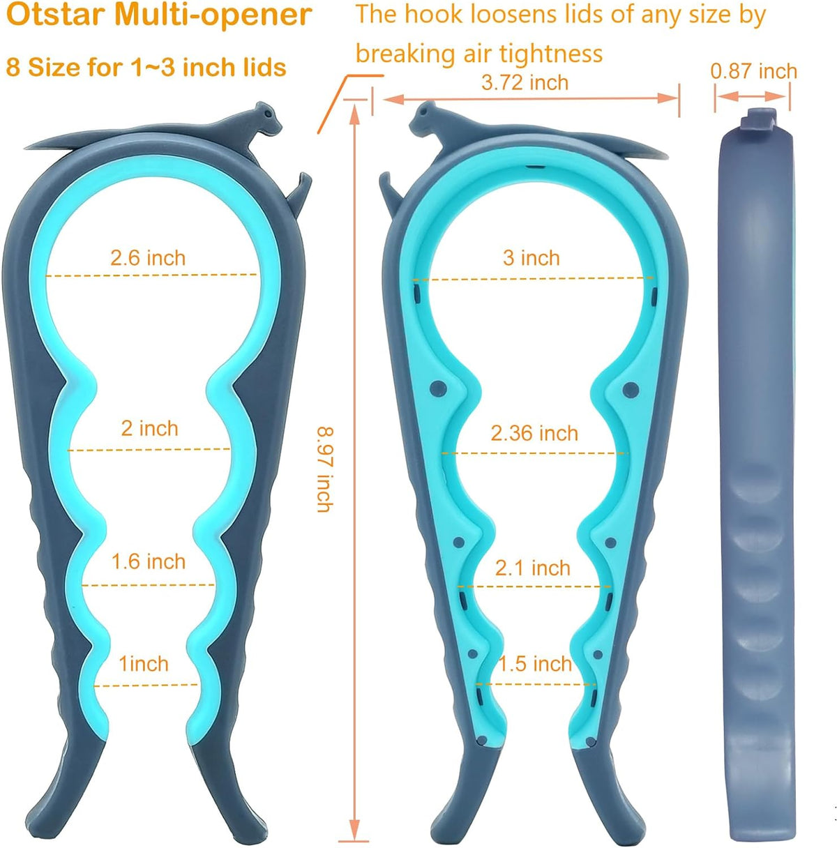 mouth-shaped hook on top edge for breaking the air-seal on oversized jars like pickle jars