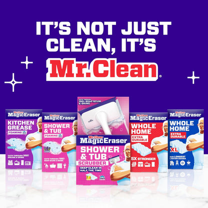 Mr. Clean Magic Eraser Shower & Tub Scrubber to Cut Cleaning Time in Half, All-in-One Foaming Bathroom Scrubber for Dual-Income Households