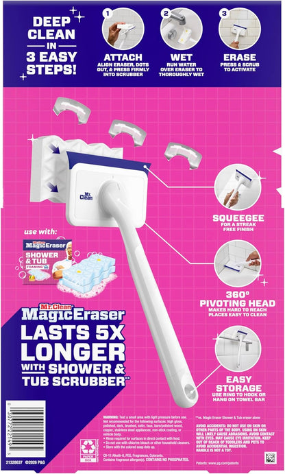 Mr. Clean Magic Eraser Shower & Tub Scrubber to Cut Cleaning Time in Half, All-in-One Foaming Bathroom Scrubber for Dual-Income Households