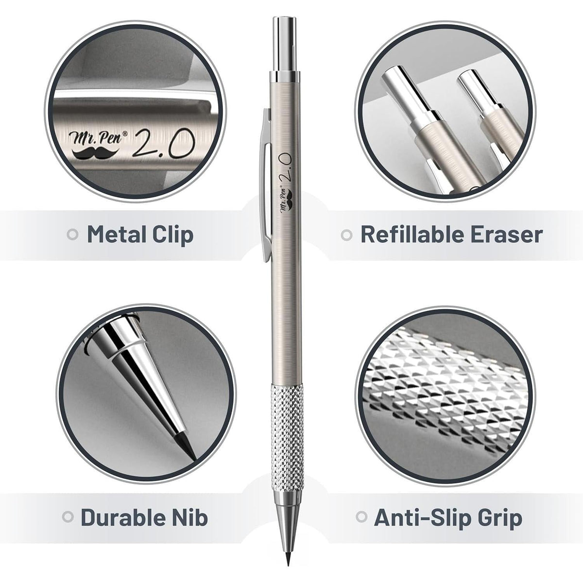 Mr. Pen Metal Mechanical Pencil Set for Engineering Lab and Dorm Study, All-Metal Pencils for Long Concentration Sprints
