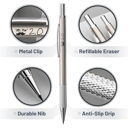Mr. Pen Metal Mechanical Pencil Set for Engineering Lab and Dorm Study, All-Metal Pencils for Long Concentration Sprints