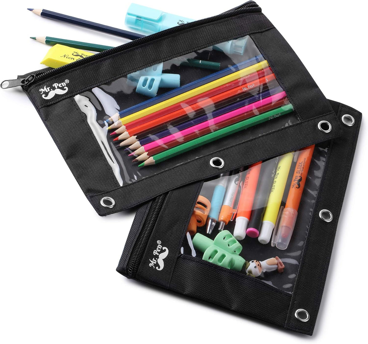 Mr. Pen- Pencil Pouch for 3 Ring Binder, 2 Pack, Backpack Friendly School Supply Pouch, Tear Resistant Canvas Pencil Case for Students