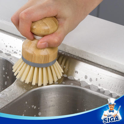 MR.SIGA Bamboo Palm Brush – Gentle Scrubber That Protects Coated Pans, Kitchen Sink Cleaning