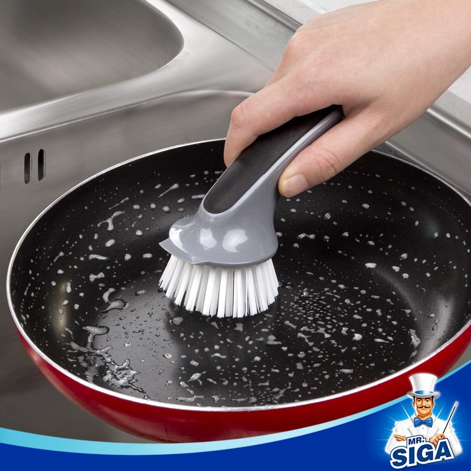 MR.SIGA Dish Brush Set with Scraper Edge, Thoughtful Kitchen Gift for Newlyweds, Daily Cookware Cleaning