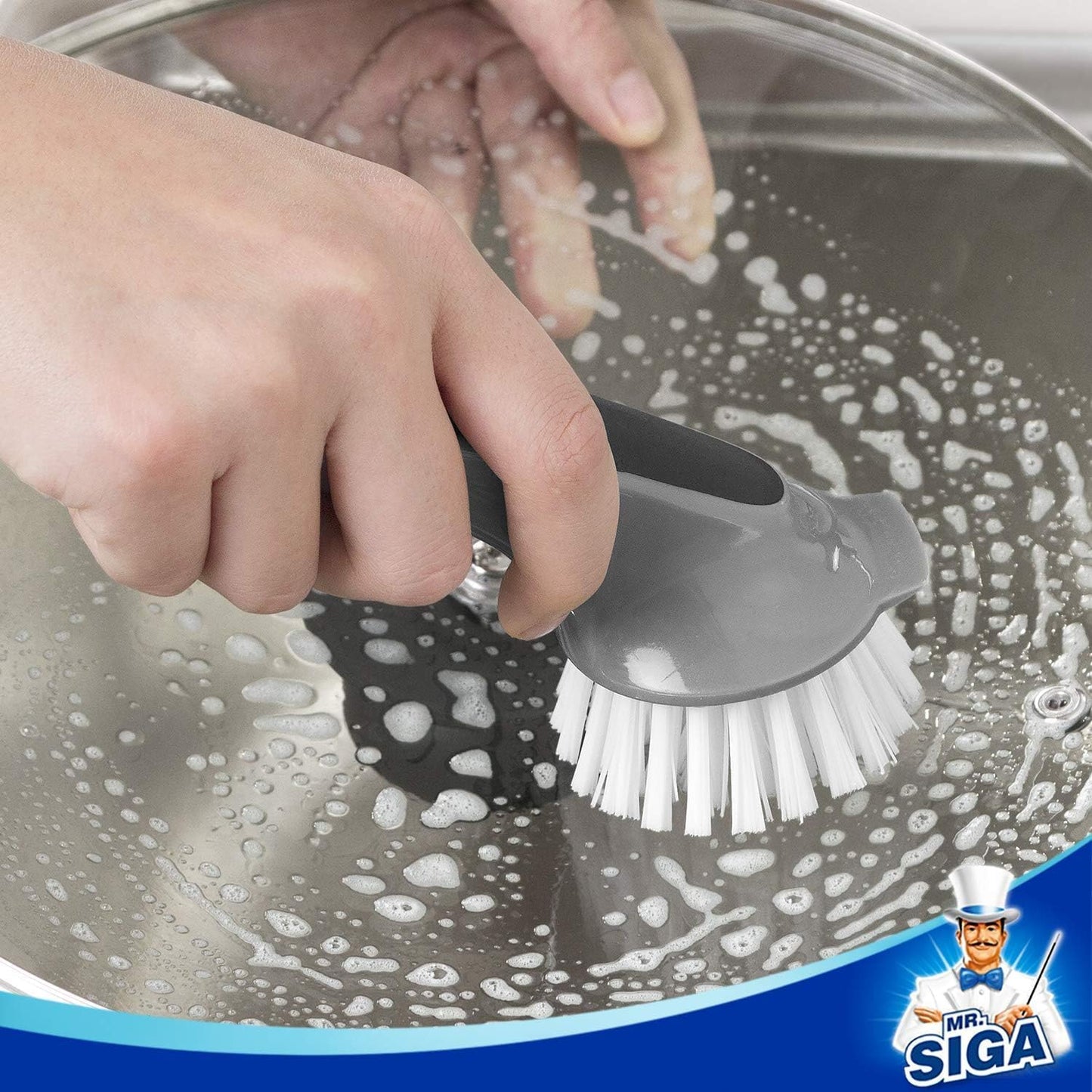 MR.SIGA Dish Brush Set with Scraper Edge, Thoughtful Kitchen Gift for Newlyweds, Daily Cookware Cleaning