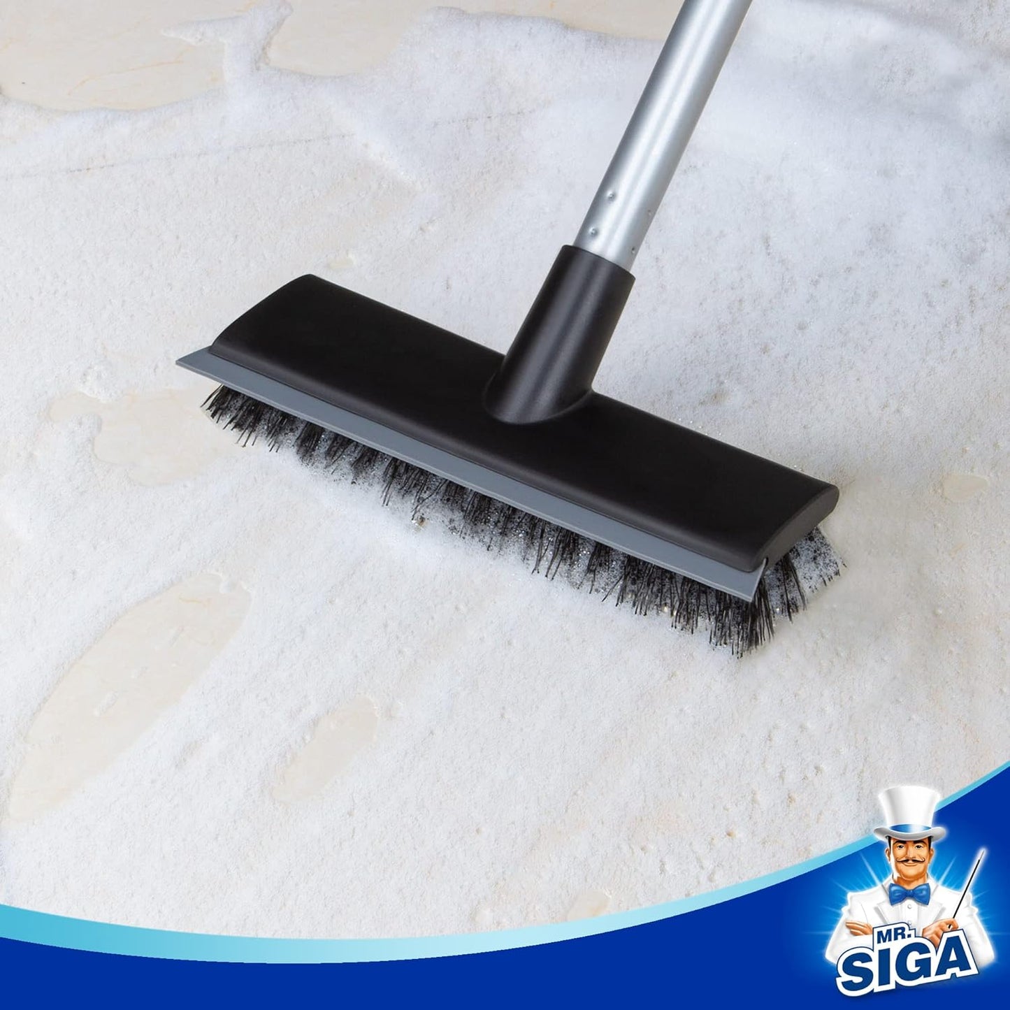 MR.SIGA Minimalist Long Handle Scrubber and Squeegee for Stylish Tile, Marble and Hardwood Floors