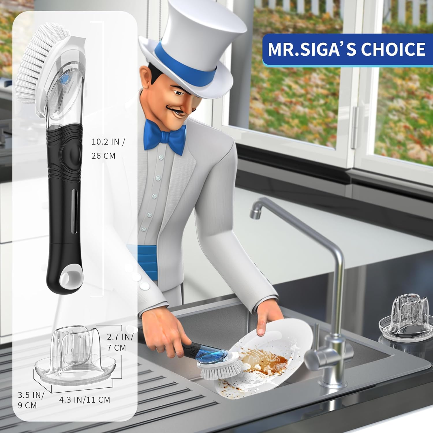 MR.SIGA Soap Dispensing Dish Brush Refills, 4 Pack – Practical Kitchen Gift for Mom Who Loves Clean Cookware