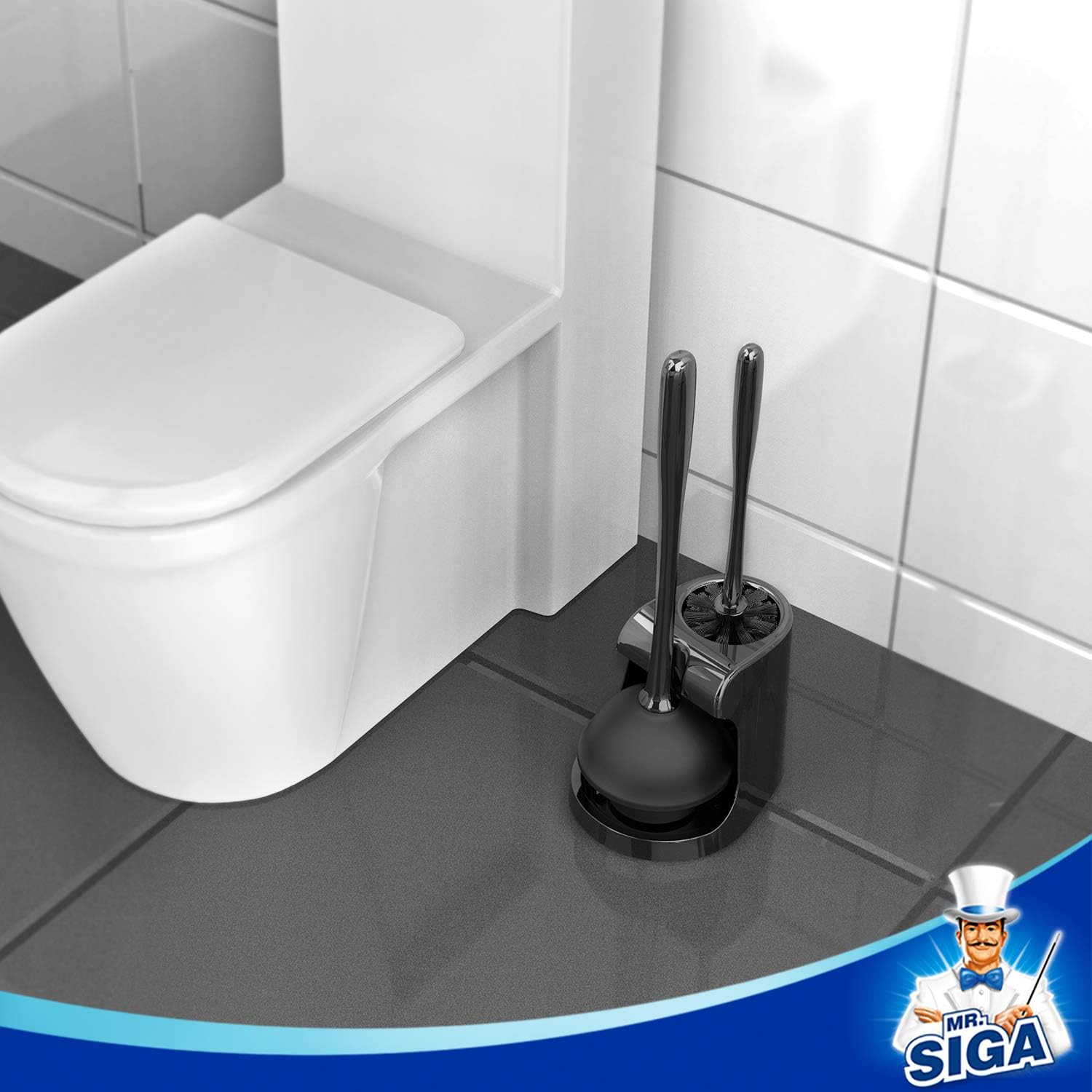 MR.SIGA Toilet Plunger and Bowl Brush – Compact All-in-One Holder for the Uncluttered Home