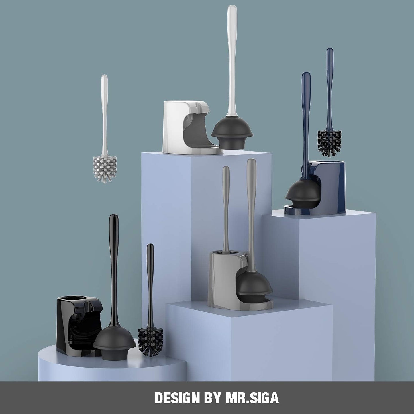 MR.SIGA Toilet Plunger and Bowl Brush – Compact All-in-One Holder for the Uncluttered Home