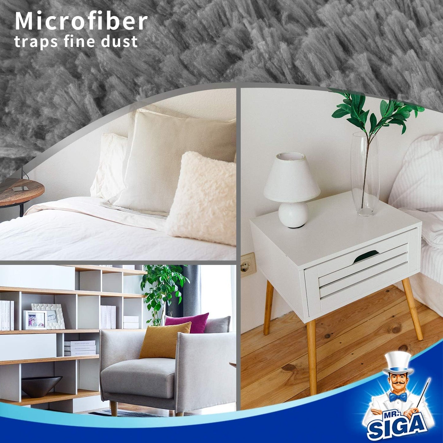MR.SIGA Washable Microfiber Duster – Nursery and Bedroom Dusting Tool for Allergy-Conscious Families