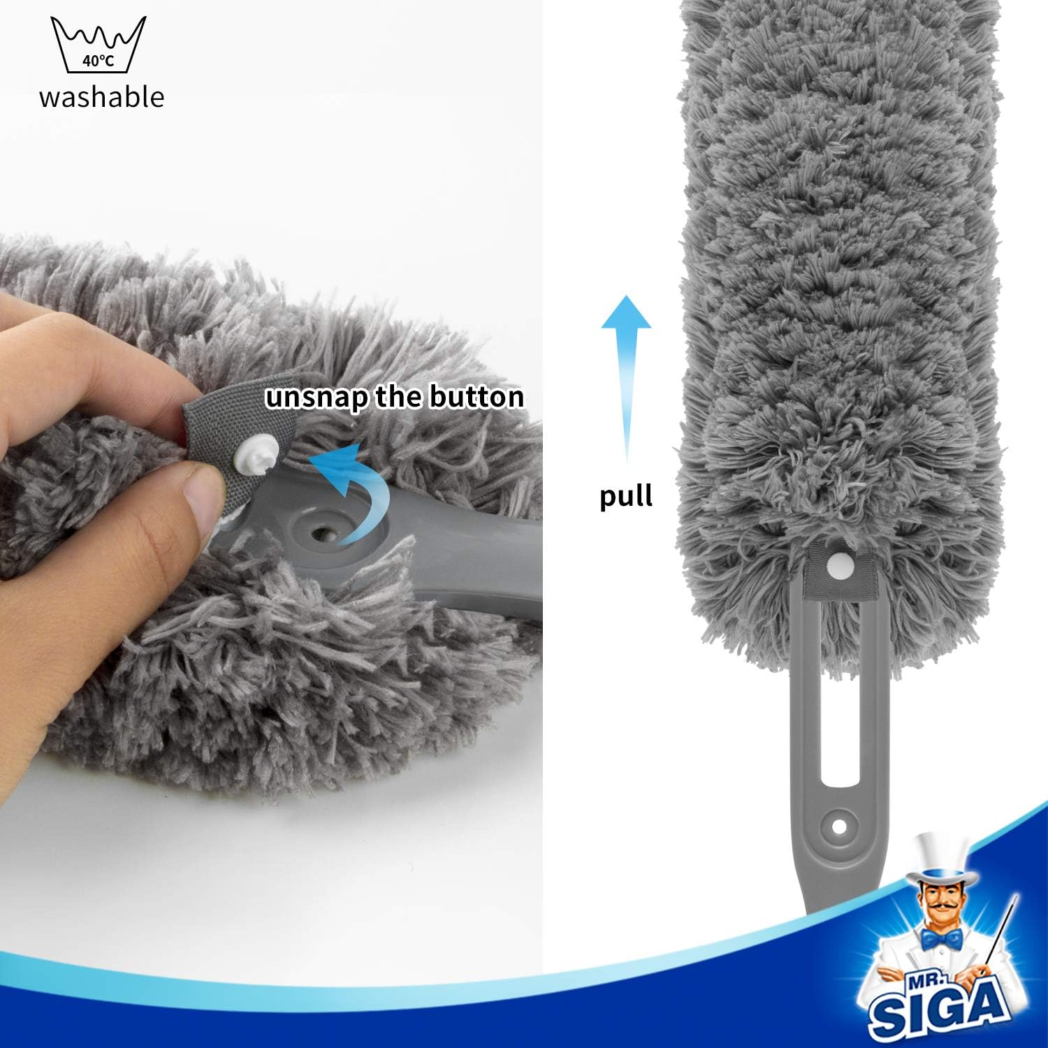 MR.SIGA Washable Microfiber Duster – Nursery and Bedroom Dusting Tool for Allergy-Conscious Families