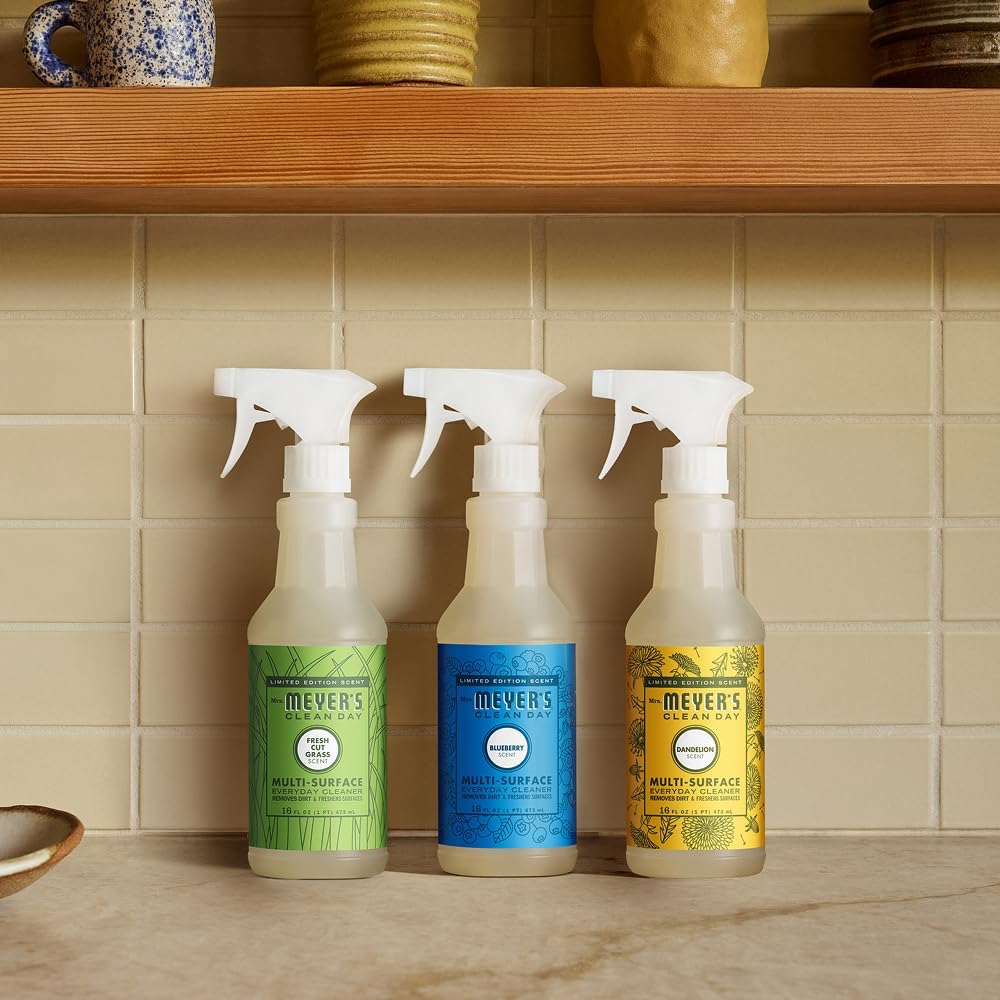 MRS. MEYER'S CLEAN DAY Blueberry Multi-Surface Cleaner – Family-Safe Plant-Based Spray for Kitchens and Kids' Playrooms