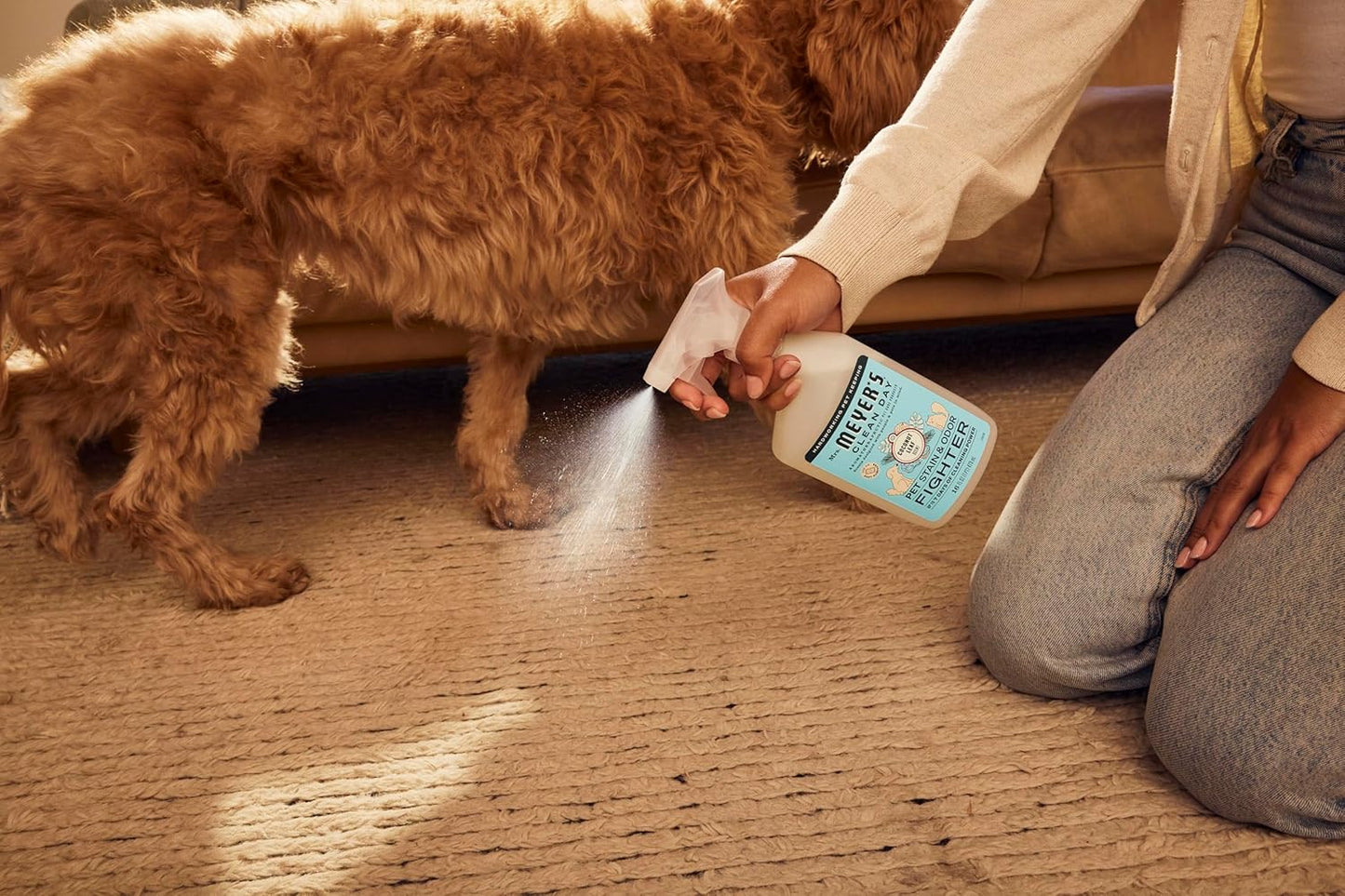 Mrs. MEYER'S CLEAN DAY Probiotic Pet Odor Remover – No-Bleach Mist for Playroom Rug Accidents