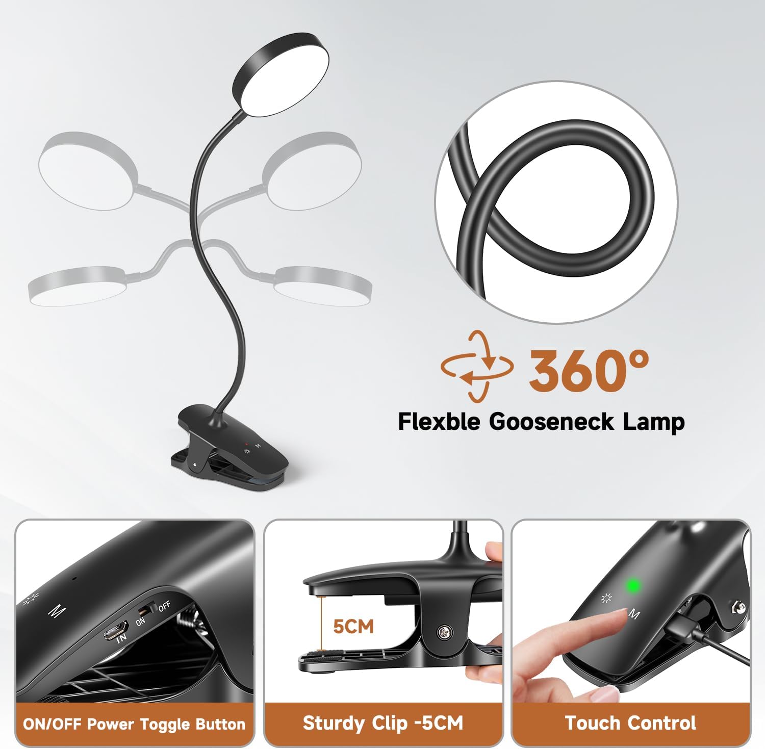 Mubarek Clip on Reading Light – Calming Eye-Caring Lamp for Bedtime Wind-Down Routine and Reading Nook