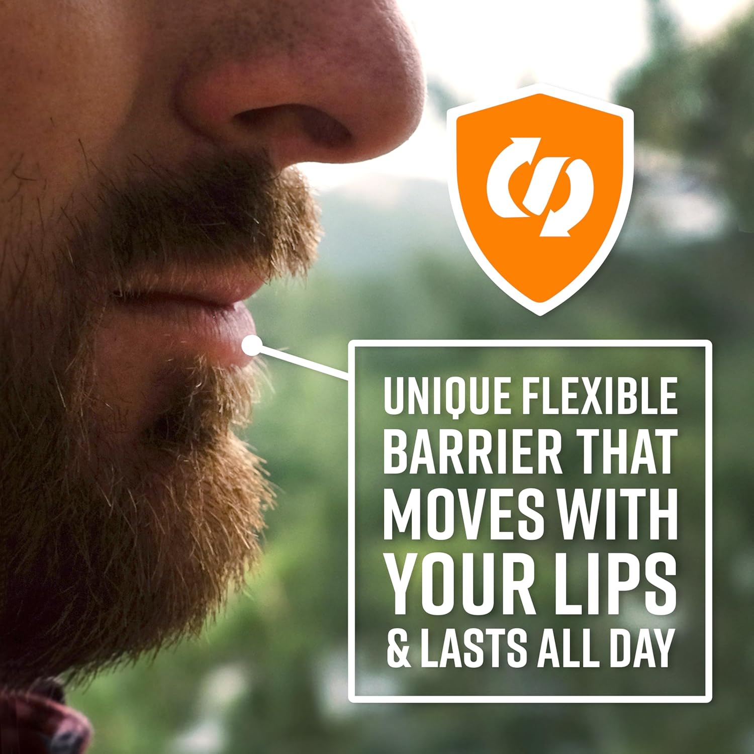 multi-layer flexible barrier that moves with lips for 8-hour moisture retention
