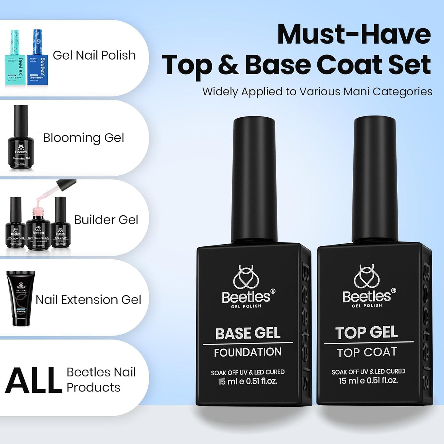 multi-size bottles (15ml standard, 20ml, 40ml cuticle remover) and 2- or 3-piece sets