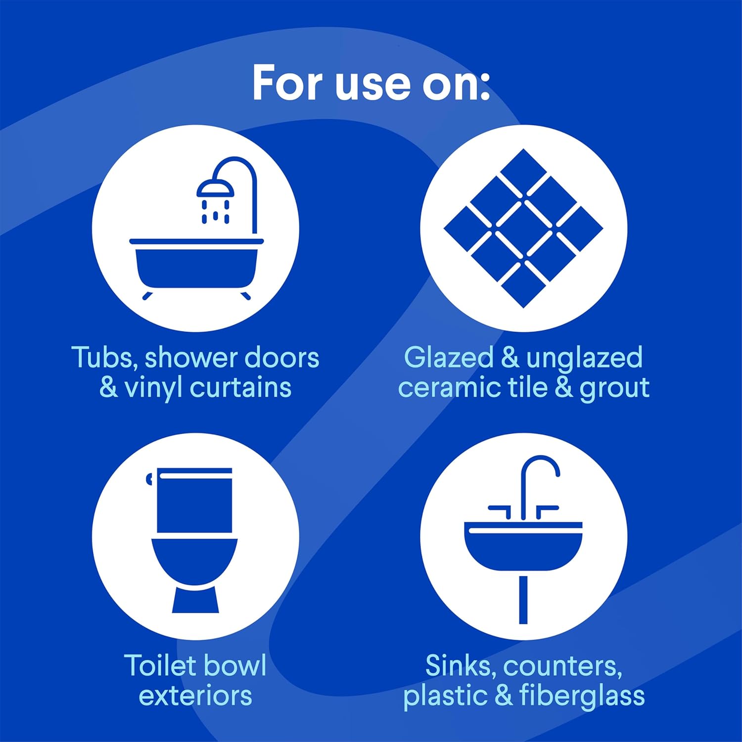 multi-surface compatibility including tile, tubs, counters, sinks, and outdoor vinyl