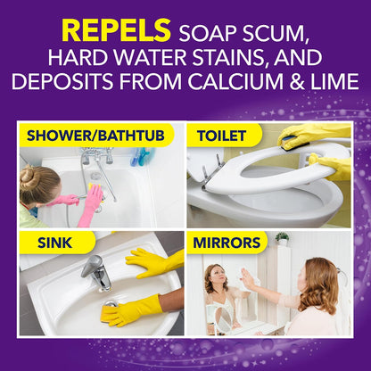 multi-surface compatibility: tile, fiberglass, acrylic, plastic, glass, mirrors, and shower curtains
