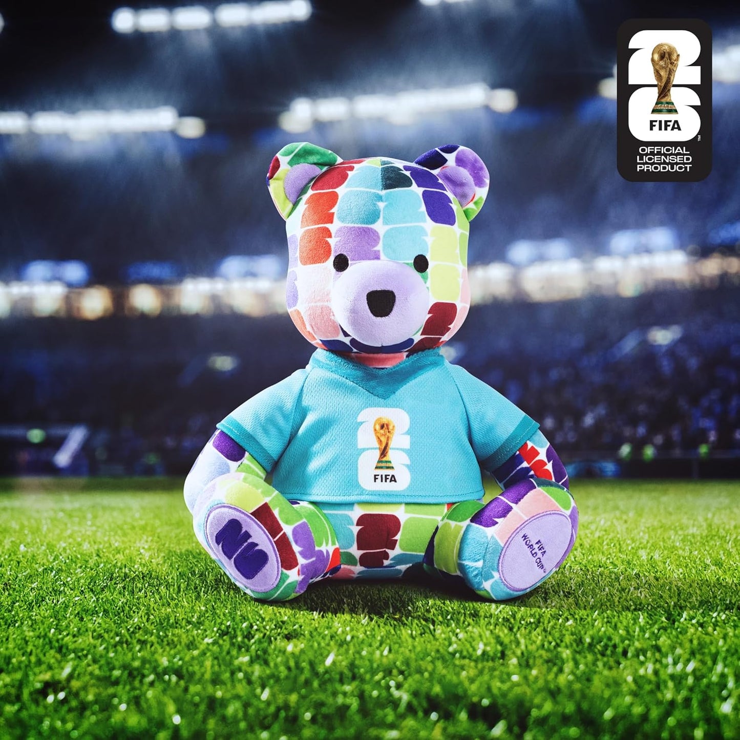 multicolor world unity pattern across the bear's body