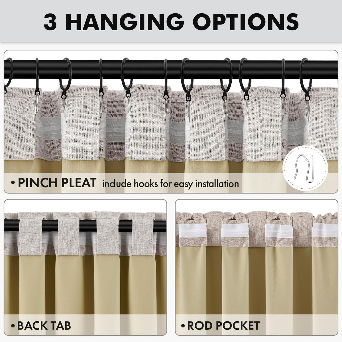 multiple length options (45" to 120") and width options (42" and 52") to fit diverse window sizes