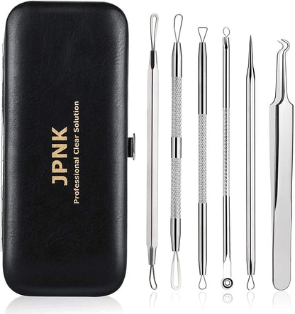 multiple stainless steel extraction tools for varied blemish types