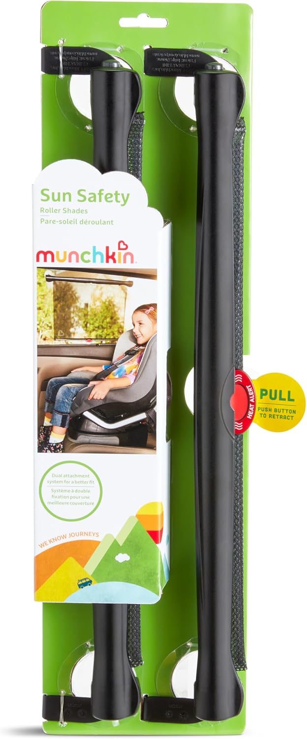 Munchkin Brica Sun Safety Car Window Shade – UV Blocking Car Window Cover with Heat Indicator, 2-Pack Black