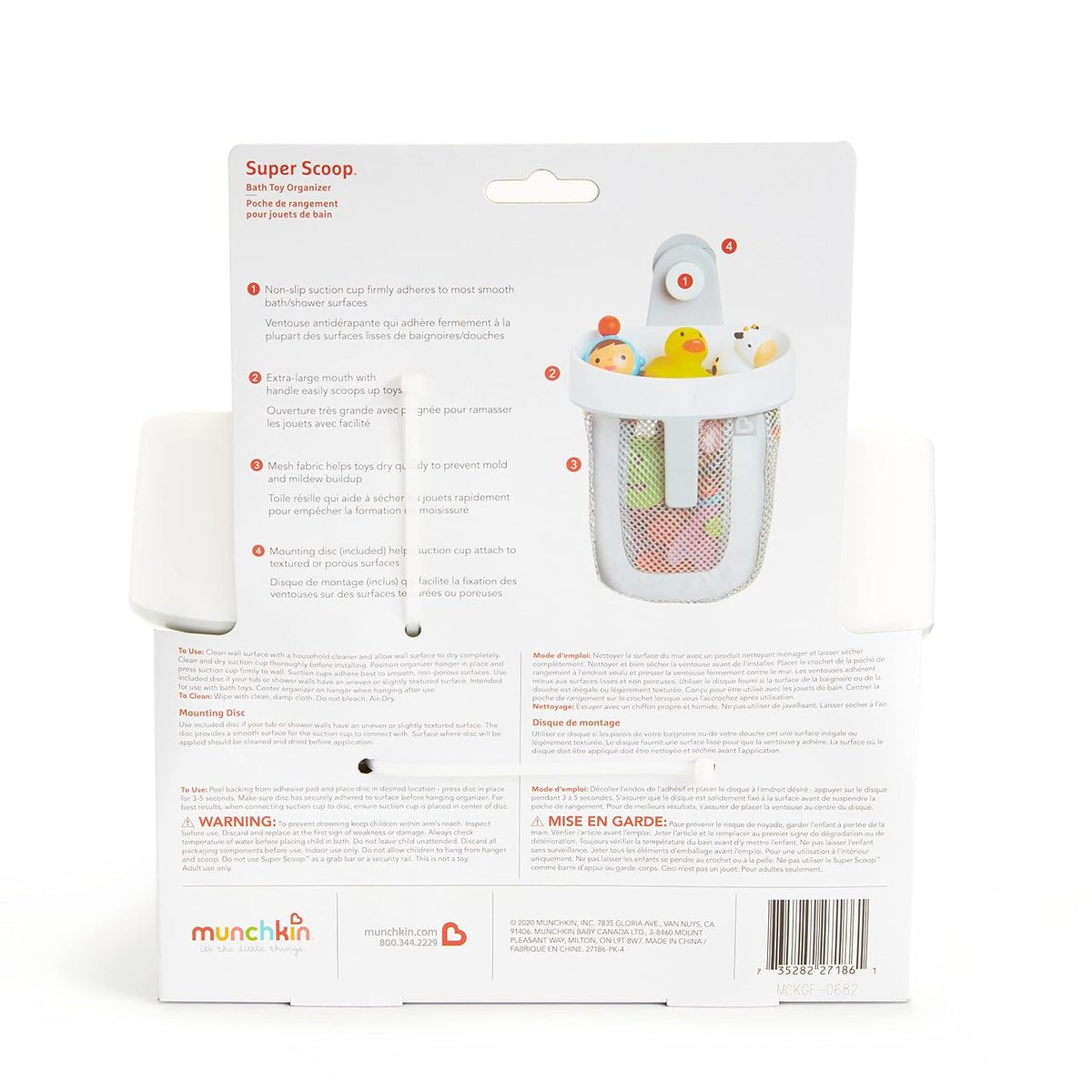 Munchkin Super Scoop Hanging Bath Toy Organizer, Baby Shower Gift for New Parents, Grey