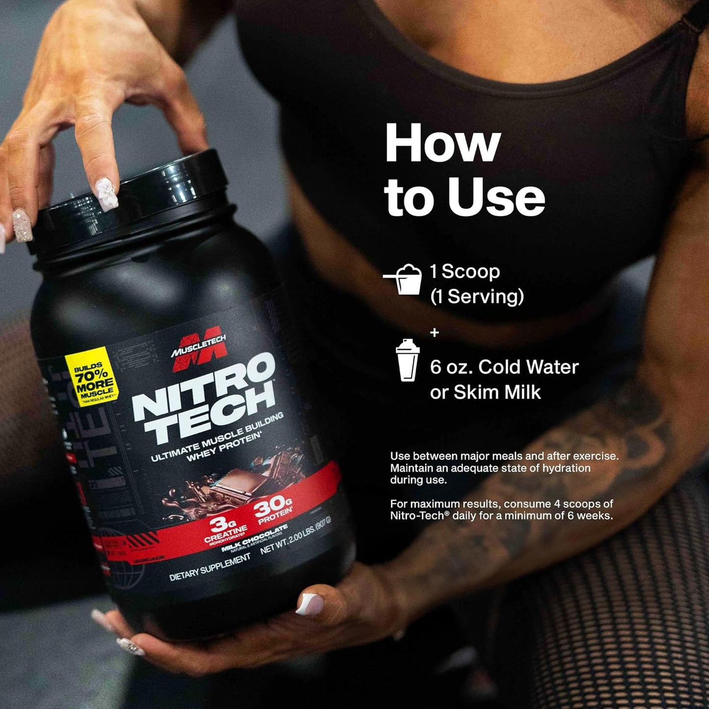 Muscletech Nitro-Tech Protein Powder – Balanced Body and Mind Recovery Shake for Self-Care Focused Lifters