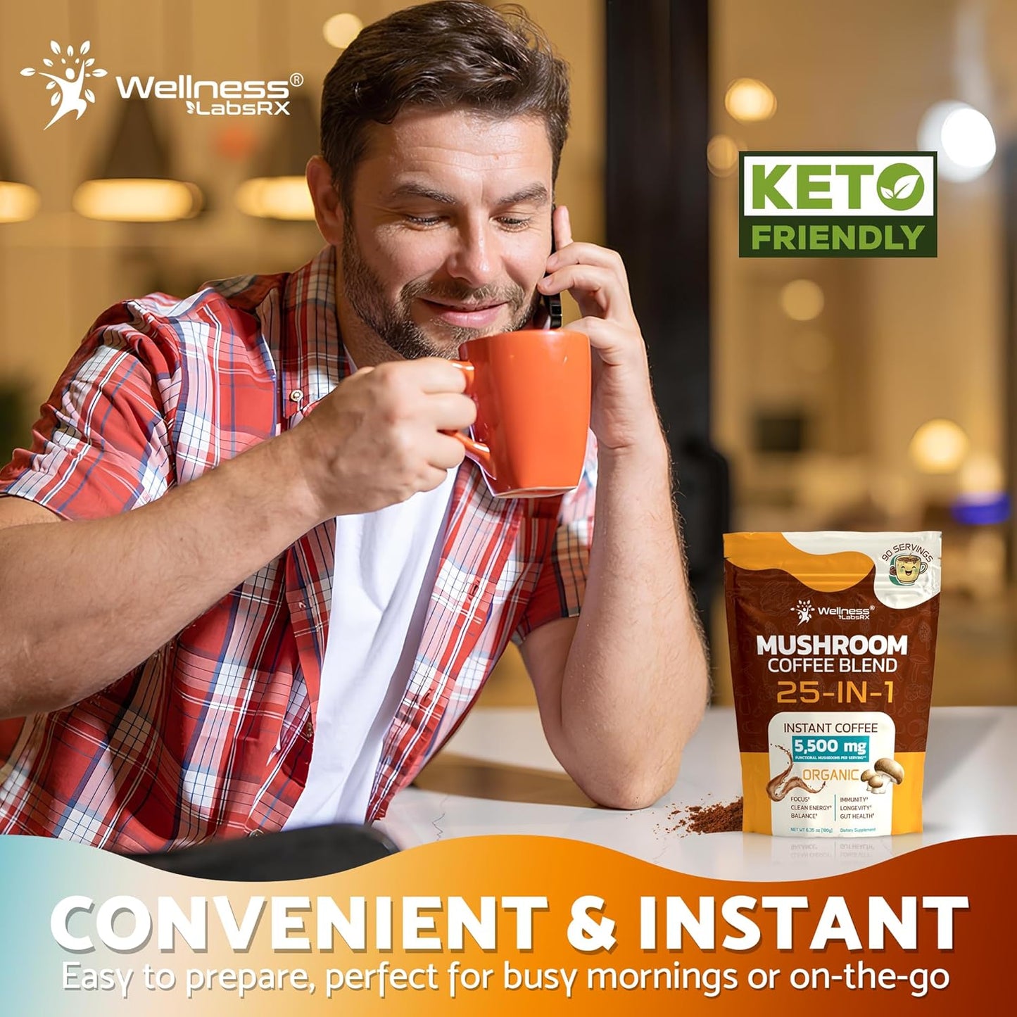 Mushroom Coffee Organic Instant – One-Scoop Daily Coffee Replacement for Clutter-Free Countertops