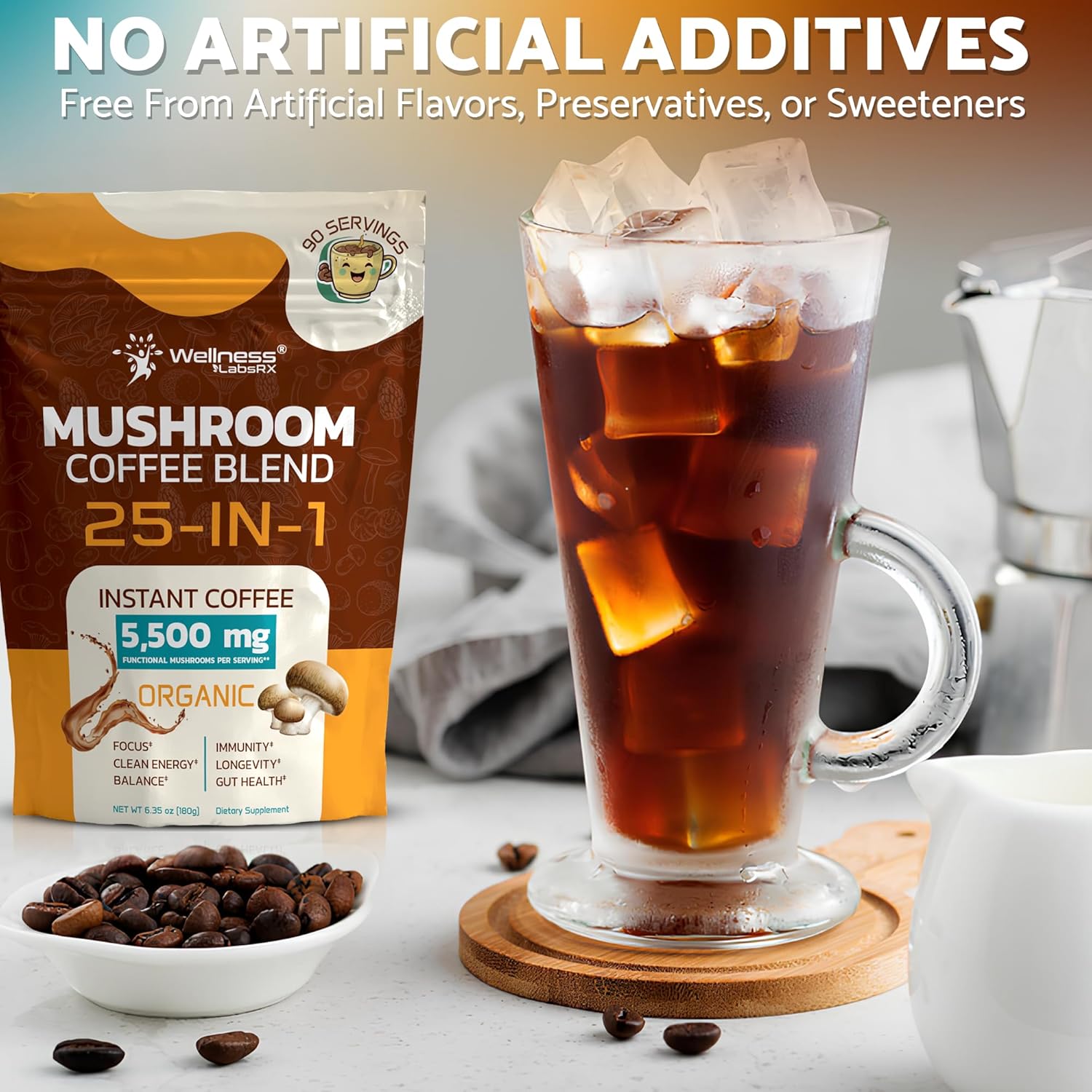 Mushroom Coffee Organic Instant – One-Scoop Daily Coffee Replacement for Clutter-Free Countertops