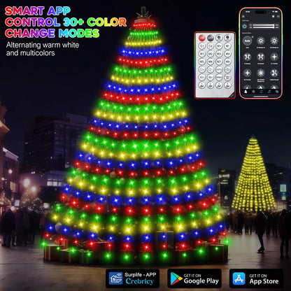 music sync function driven by phone playback or onboard microphone, plus schedule/group-control for multiple sets