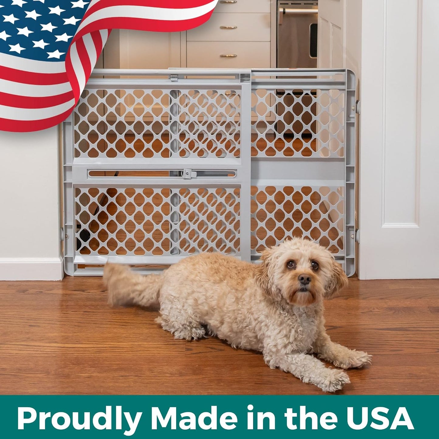MYPET Universal Pet Gate – Hands-Free Swing Door Gate for Stairways and Hallways, 26 to 42 Inch Adjustable Width, Gray