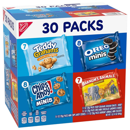 Nabisco Team Favorites Variety Pack – Office Break Room Snack Stock, 30 Individually Wrapped Mini Packs for Shared Workspaces