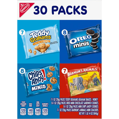 Nabisco Team Favorites Variety Pack – Office Break Room Snack Stock, 30 Individually Wrapped Mini Packs for Shared Workspaces