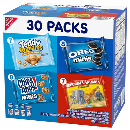 Nabisco Team Favorites Variety Pack – Office Break Room Snack Stock, 30 Individually Wrapped Mini Packs for Shared Workspaces