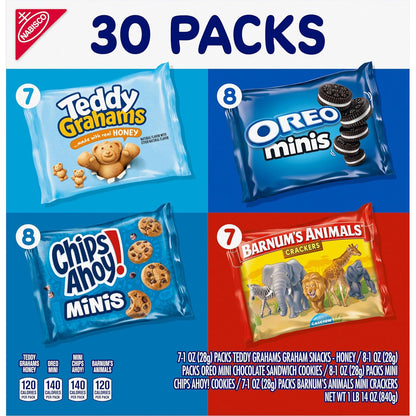 Nabisco Team Favorites Variety Pack – Office Break Room Snack Stock, 30 Individually Wrapped Mini Packs for Shared Workspaces