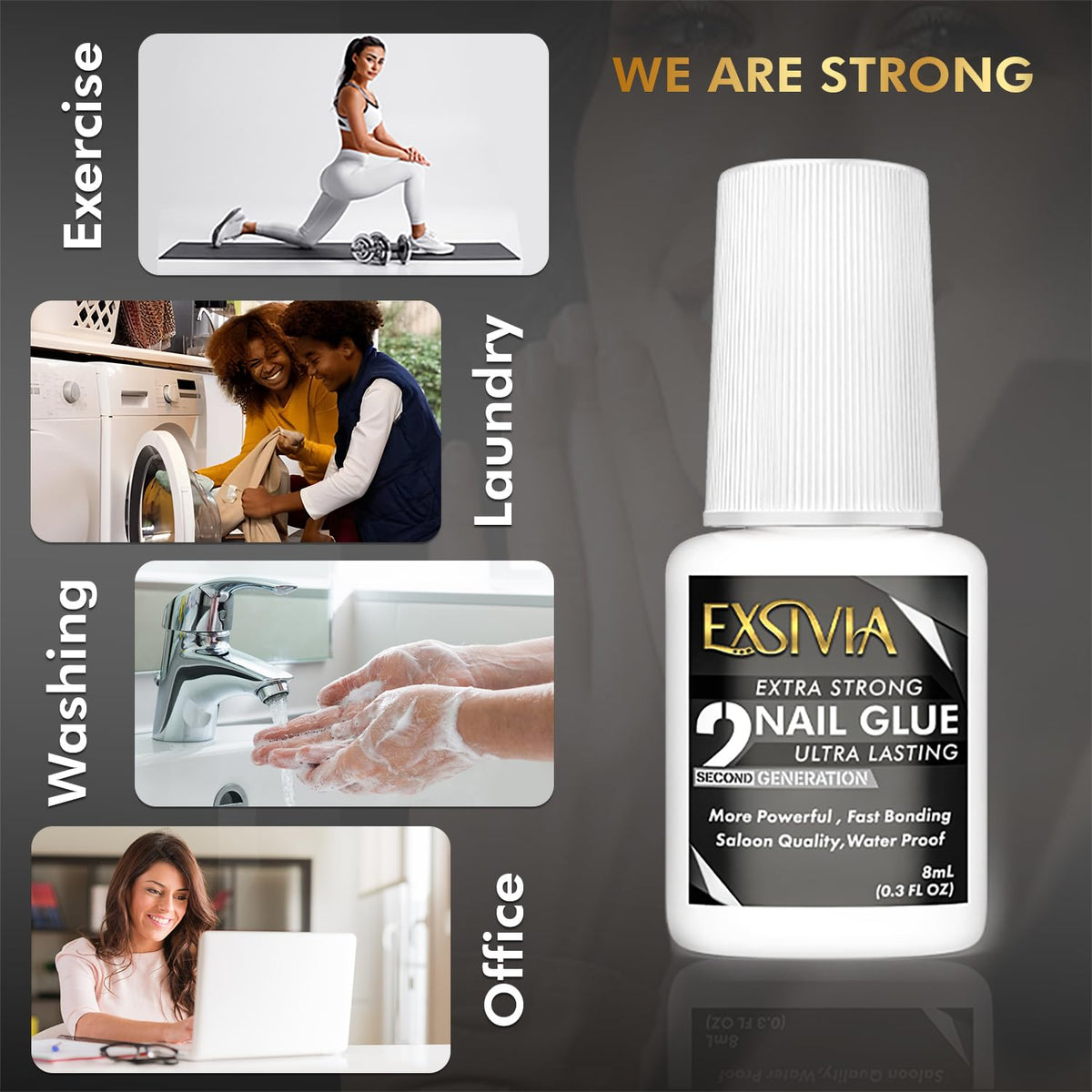 Nail Glue for Press On Nails – Self-Bonding Brush-On Adhesive That Protects Nails from Damage, 10ml