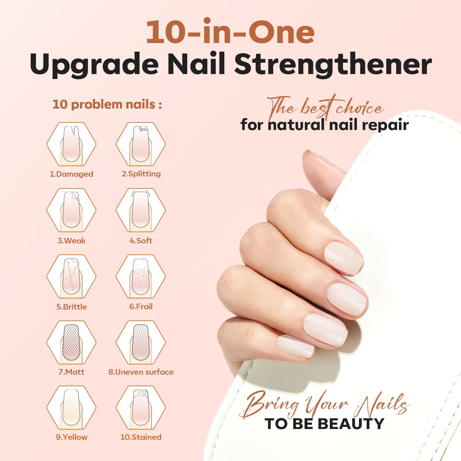 nail hardener and growth complex tested on 100,000+ samples for repairing cracks, discoloration, and rough texture