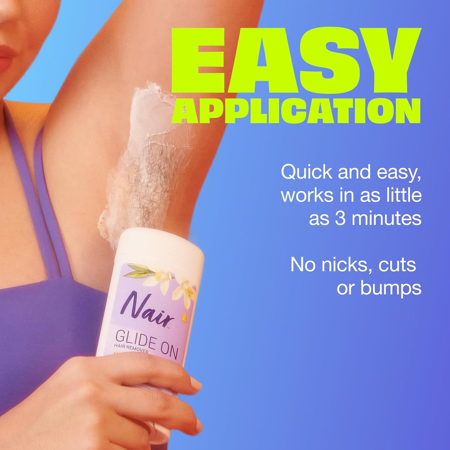 Nair Glide On Depilatory Stick – Mindful Bath Time Ritual for Sensitive Skin, Argan Oil and Orange Blossom Hair Removal