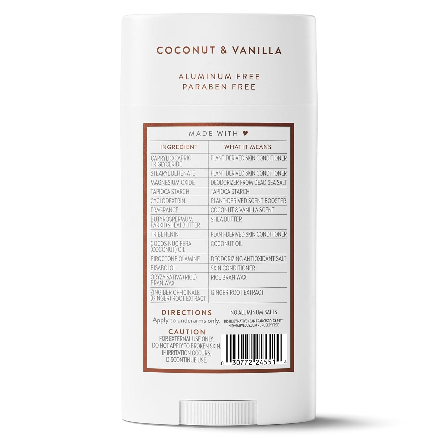 Native Aluminum Free Deodorant, Coconut & Vanilla, Travel-Ready Stick for Camping and Outdoor Adventures, 72-Hour Aluminum-Free 3.1 oz