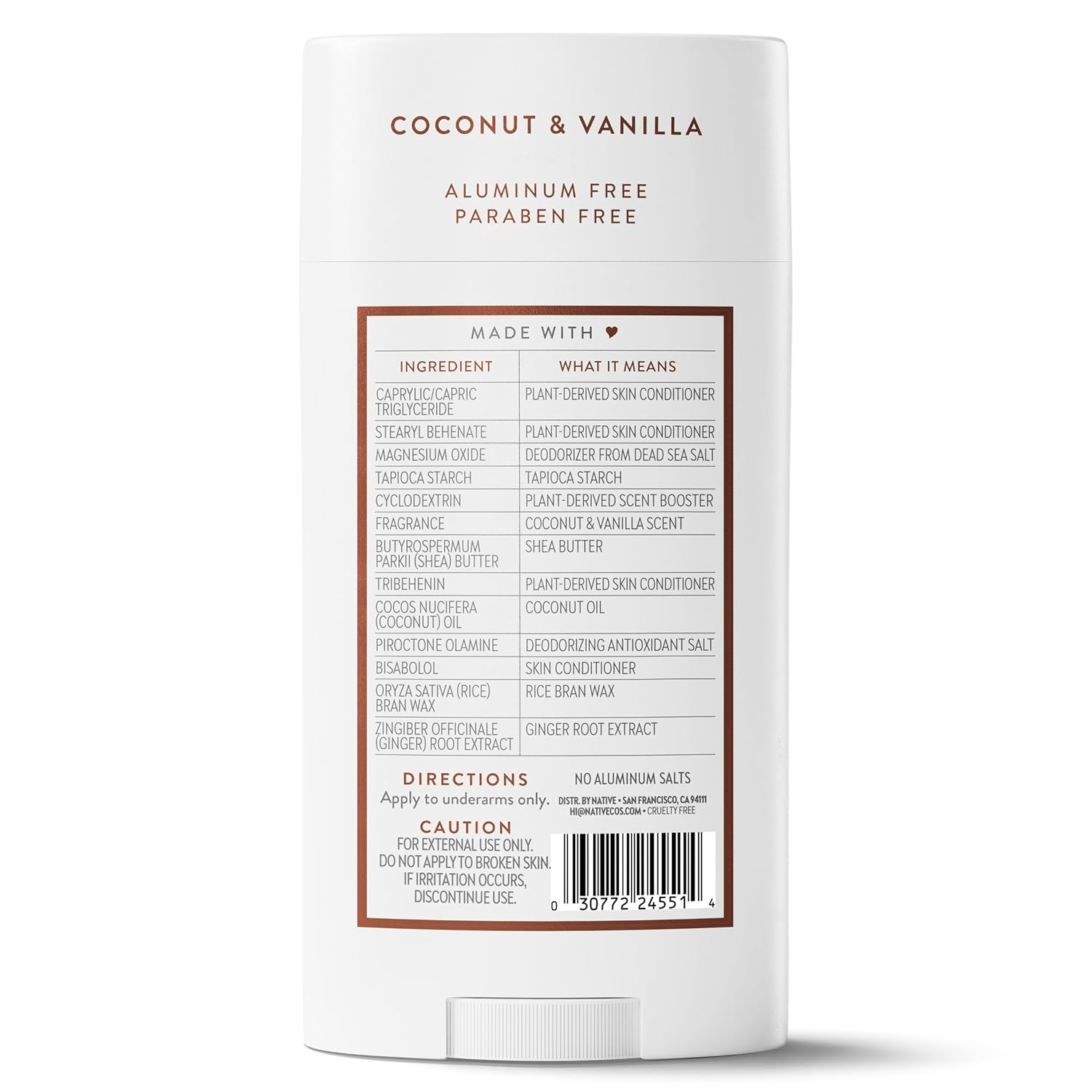 Native Aluminum Free Deodorant, Coconut & Vanilla, Travel-Ready Stick for Camping and Outdoor Adventures, 72-Hour Aluminum-Free 3.1 oz
